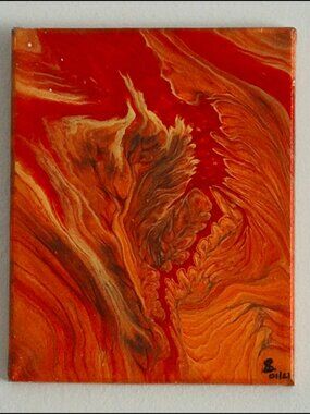 1002 - Fire and Lava, Original Fluid Acrylic Painting - 8x10 in.